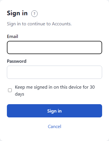 The FSC sign-in page with Email and Password boxes and a Sign in button.