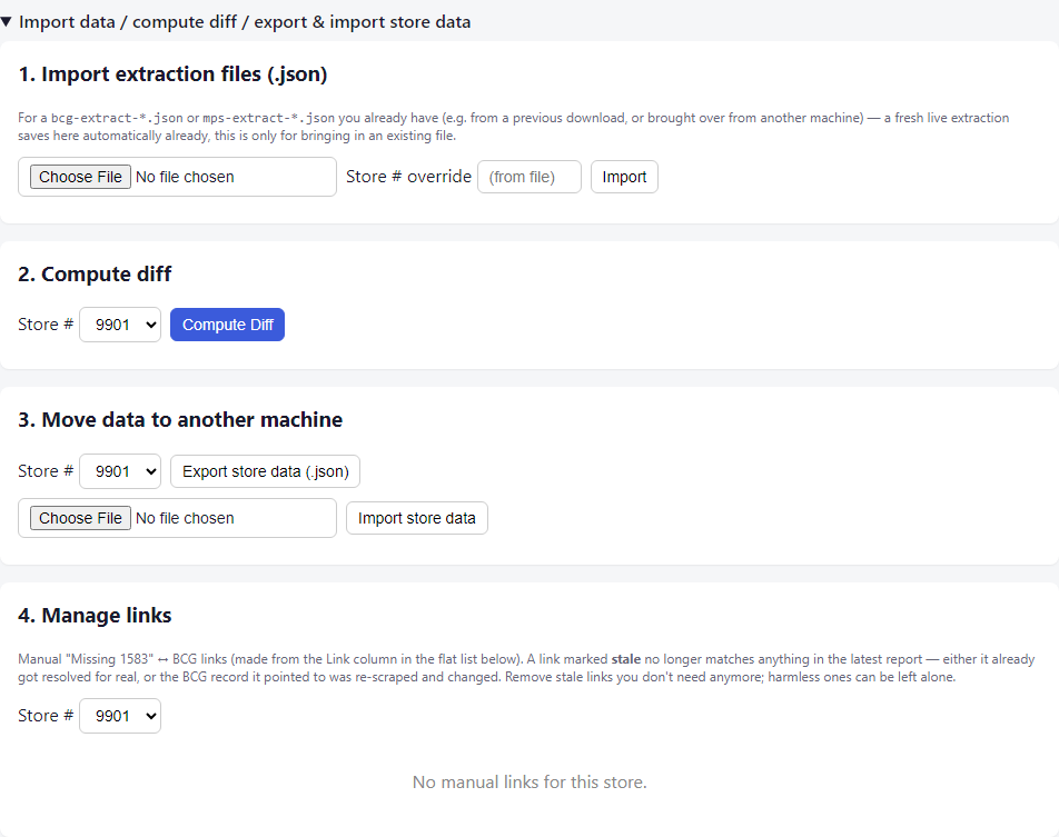 The Import data bar open, with Compute Diff ready.