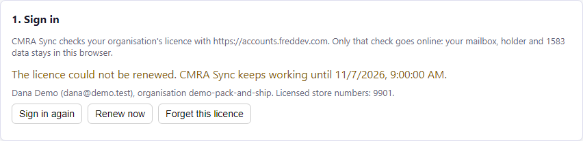 The licence line on the setup page in the grace period, with a date it keeps working until.